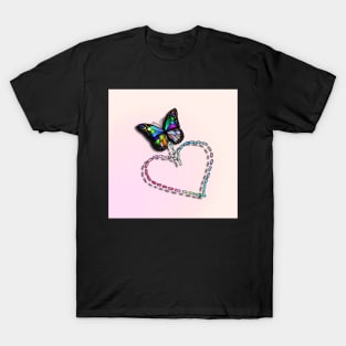 Simple Heart & Butterfly on Soft Blush Color Background Cute GiftS T-Shirt